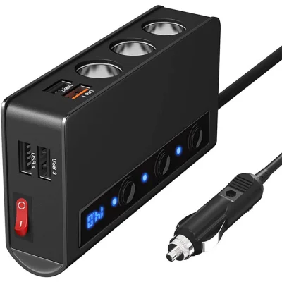 QC 3.0 avtomobilski polnilnik s 3 vrati 180 W z LED prikazom napetosti