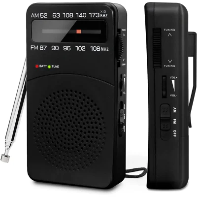 FM radio na baterije, kompaktni tranzistorski radio z zaslonom signala