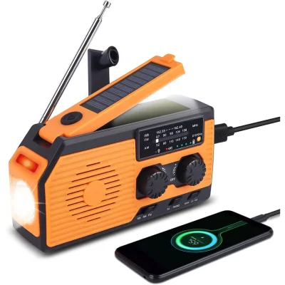 Radio za nujne primere s solarno ročico, vodoodporen, 5000 mAh Power Bank, AM/FM s SOS alarmom, za kampiranje, pohodništvo
