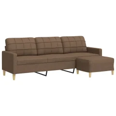 vidaXL Kavč trosed s stolčkom za noge rjav 210 cm blago