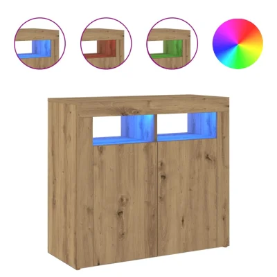 vidaXL Komoda z LED lučkami artisan hrast 80x35x75 cm inženirski les
