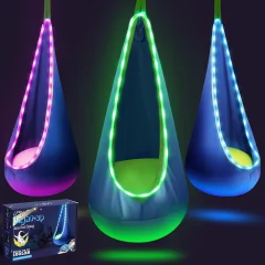 Otroški gugalnik Pod z LED, viseča mreža z blazino, zunanji zunanji, modra