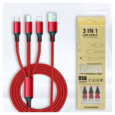 Kabel USB Multi 3 en 1 Tressé 1.2M 3A Type C/Micro/Lightning