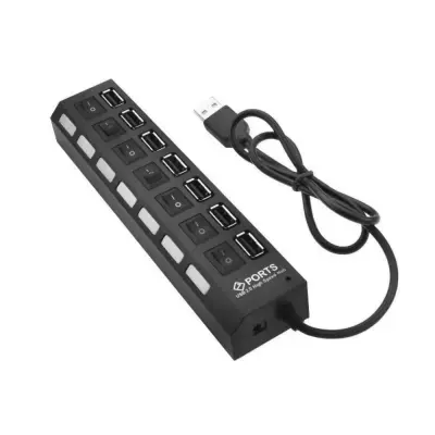 7-portno zvezdišče USB 2.0 s stikalom za vklop/izklop, LED indikatorji, črne barve