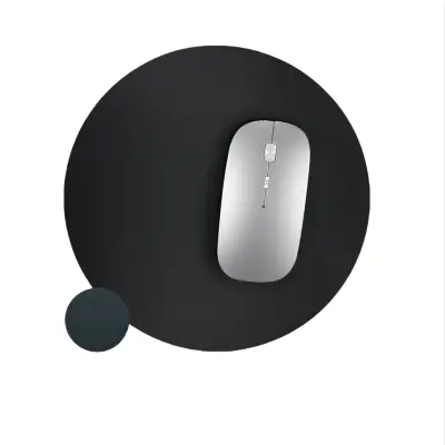 Okrogla podloga za miško iz pravega usnja za gladko uporabo Black