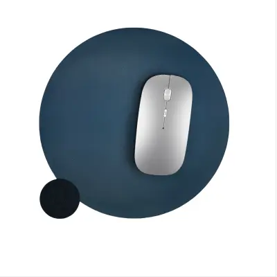 Okrogla podloga za miško iz pravega usnja za gladko uporabo Blue