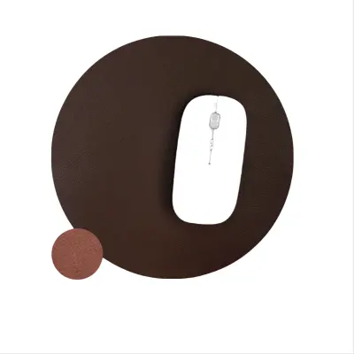 Okrogla podloga za miško iz pravega usnja za gladko uporabo Red