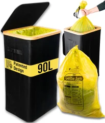 Deco haus® Koš za smeti 90L [dodatna notranja vreča] – Stojalo za vrečke za smeti – Koš s pokrovom – Sistem za kuhinjske odpadke – Črn