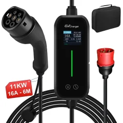 Polnilnik za električna vozila, trifazni 11KW, s funkcijo APP, dolžina kabla 6 metrov, 1,77-palčni zaslon, nastavljiv 6A/8A/10A/13A/16A