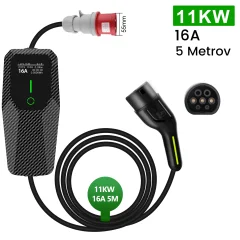 Polnilna pištola Mode 2, 3-fazna 11KW, nastavljiva 8A/10A/13A/16A, 5-metrski kabel s funkcijo rezervacije, s kovčkom za prenašanje