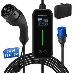 ev polnilec 7KW 32A tip II, dolžina 6 metrov, 1,77-palčni zaslon, nastavljiv 6A/8A/10A/10A/13A/16A/20A/24A/32A z indikatorjem polnjenja