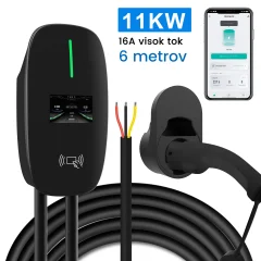 Tip2 električni avtomobilski stenski polnilnik, trifazni 11 kW, tok nastavljiv prek aplikacije, polnjenje po naročilu, s 4 RFID karticami (6 m,6–16A )