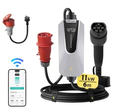 EV polnilec Trifazni način 16 A, zaslona, indikator polnjenja, možnost rezervacije,  Bluetooth in WiFi, 6-metrski kabel Brezplačna torba za pripravo