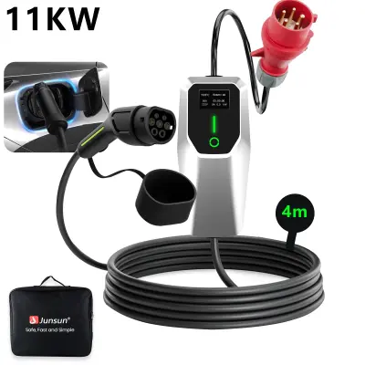 tip 2 EV električni avtomobilski polnilni kabel –11kW, nastavljiv tok, LCD zaslon, prenosni polnilnik 4 m z vtičem Schuko 6-16A IP67