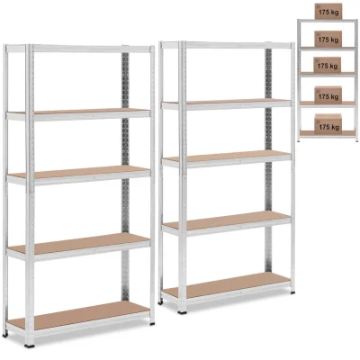 Kovinski skladiščni regal 5 polic 875 kg 90 x 30 x 180 cm siv 2 kom.