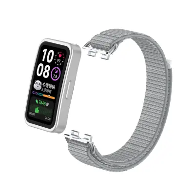 Eleganten najlonski pašček za Huawei Band 10/9/8 s kovinskimi adapterji Grey