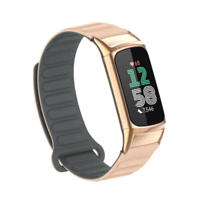Magnetni silikonski pašček za Fitbit Charge 5 s kovinsko glavo Apricot