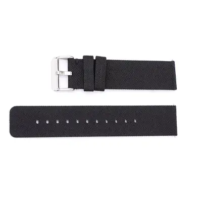 Črn pašček za uro iz platna s srebrno zaponko  22 mm