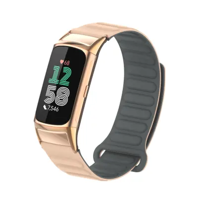 Eleganten magnetni silikonski pašček za Fitbit Charge 6 Apricot