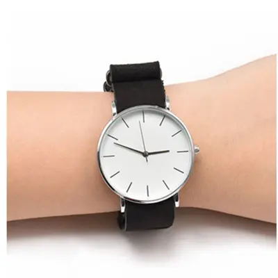 Črn usnjen pašček za uro s srebrno zaponko  22 mm