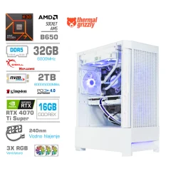 Računalnik MEGA MT S8 R7-9800X3D/RTX4070Ti Super/32GB-DDR5/2TB-4.0/750W/Brez OS/bela RGB + Estetski napajalni kabli [Vijola / Bela]
