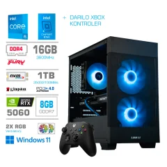 Računalnik MEGA MT S7X i5-14400/RTX5060/16GB/1TB-4.0/750W/Win11Home/črna RGB + Estetski napajalni kabli [Svetlo modra / Črna] * DARILO *