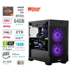 Računalnik MEGA MT S7X R9-5950X/RTX4070Ti Super/64GB/2TB-4.0/750W/Brez OS/črna RGB + Estetski napajalni kabli [Vijola / Črna]
