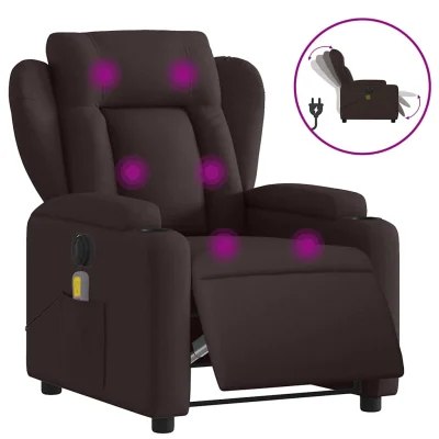 Električni masažni naslanjač - Relax naslanjač temno rjavo blago