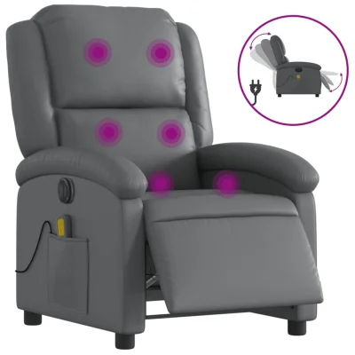 Električni masažni naslanjač - Relax naslanjač sivo umetno usnje