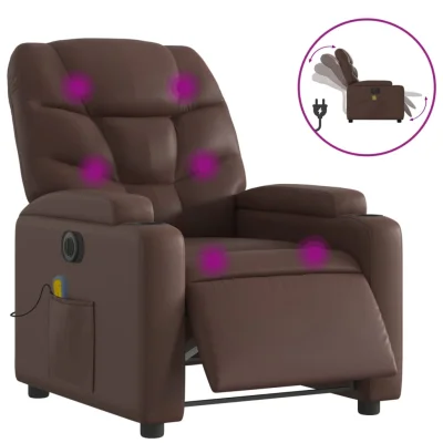 Električni masažni naslanjač - Relax naslanjač rjavo umetno usnje