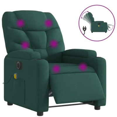 Električni masažni naslanjač - Relax naslanjač temno zeleno blago