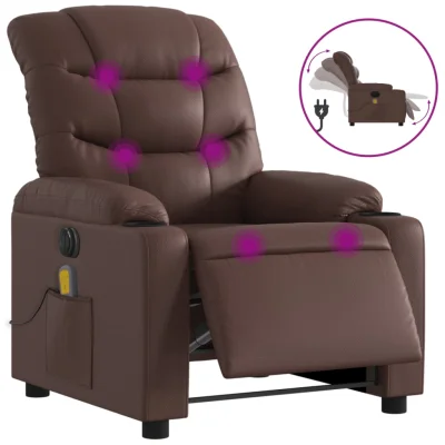 Električni masažni naslanjač - Relax naslanjač rjavo umetno usnje