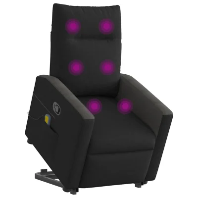masažni naslanjač - Relax naslanjač s funkcijo vstajanja črno blago