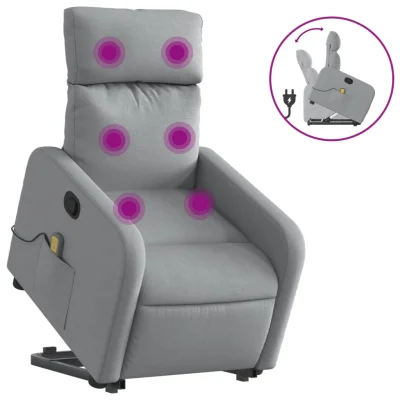 masažni naslanjač - Relax naslanjač s funkcijo vstajanja svetlo sivo blago