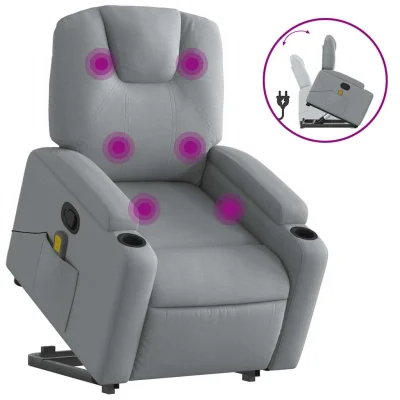 masažni naslanjač - Relax naslanjač s funkcijo vstajanja svetlo sivo blago