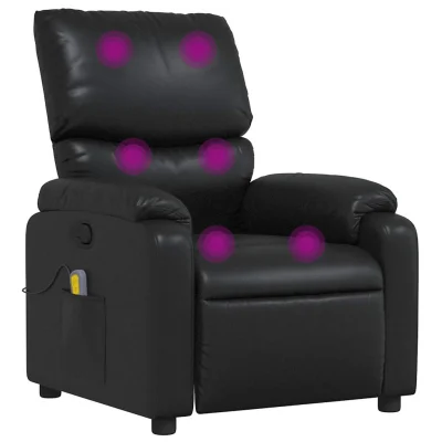 masažni naslanjač - Relax naslanjač črno umetno usnje