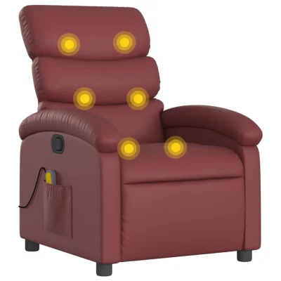 masažni naslanjač - Relax naslanjač vinsko rdeče umetno usnje