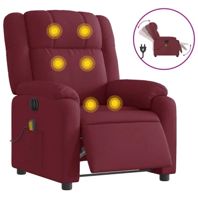 Električni masažni naslanjač - Relax naslanjač vinsko rdeče blago
