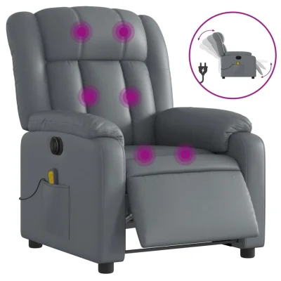Električni masažni naslanjač - Relax naslanjač sivo umetno usnje