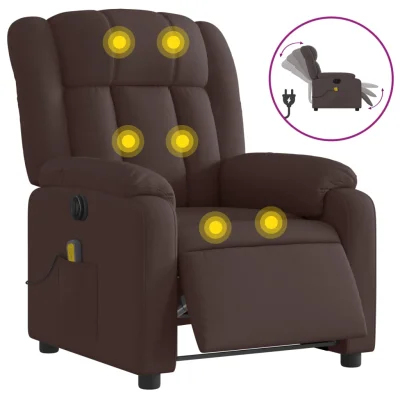Električni masažni naslanjač - Relax naslanjač temno rjavo blago