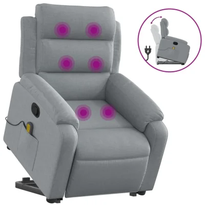 masažni naslanjač - Relax naslanjač s funkcijo vstajanja svetlo sivo blago