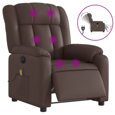 Električni masažni naslanjač - Relax naslanjač rjavo umetno usnje