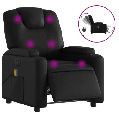 Električni masažni naslanjač - Relax naslanjač črno umetno usnje