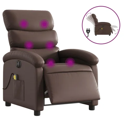 Električni masažni naslanjač - Relax naslanjač rjavo umetno usnje