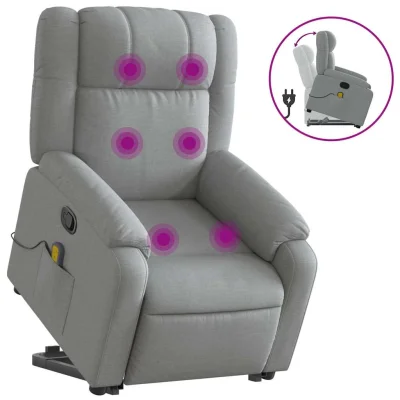 masažni naslanjač - Relax naslanjač s funkcijo vstajanja svetlo sivo blago