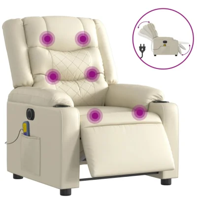 Električni masažni naslanjač - Relax naslanjač krem umetno usnje