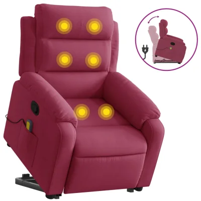 masažni naslanjač - Relax naslanjač s funkcijo vstajanja vinsko rdeč žamet