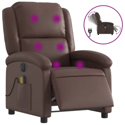 Električni masažni naslanjač - Relax naslanjač rjavo umetno usnje