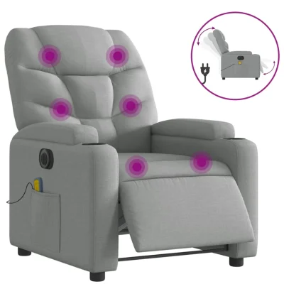 Električni masažni naslanjač - Relax naslanjač svetlo sivo blago