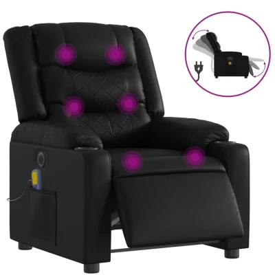 Električni masažni naslanjač - Relax naslanjač črno umetno usnje
